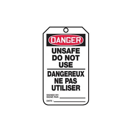 Accuform French Bilingual Safety Tags, DANGER UNSAFE DO NOT USE, 5.75in x 3.25in, PF-Cardstock, 25PK TCF166CTP